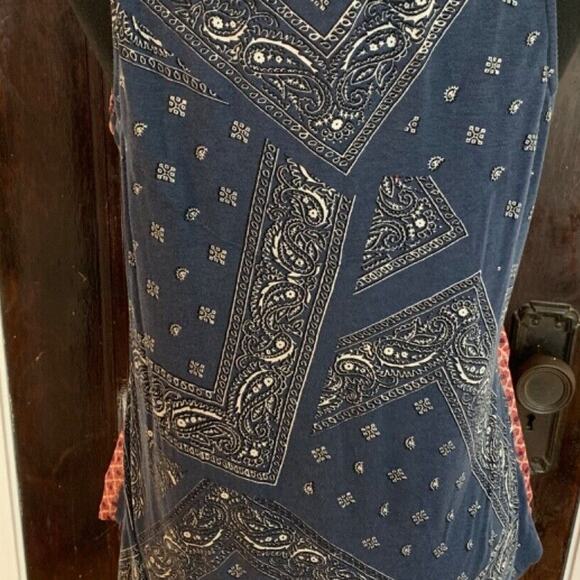 Anthropologie One September Sz M Red & Blue Boho Bandana Tank Blouse Top Shirt M - Picture 7 of 7